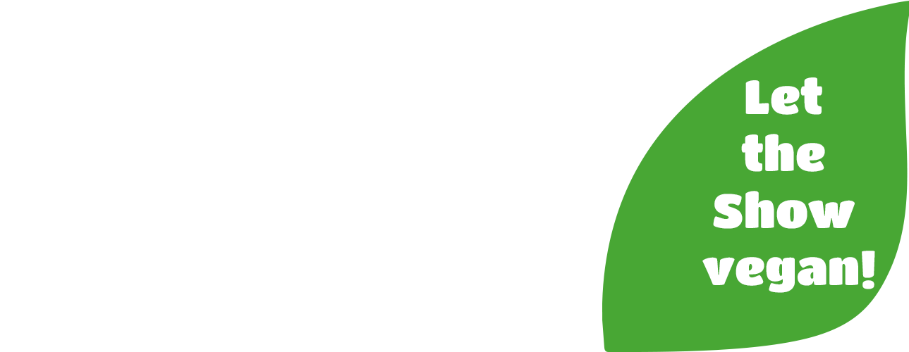 stilisiertes Blatt mit der Aufschrift: Let the show vegan!